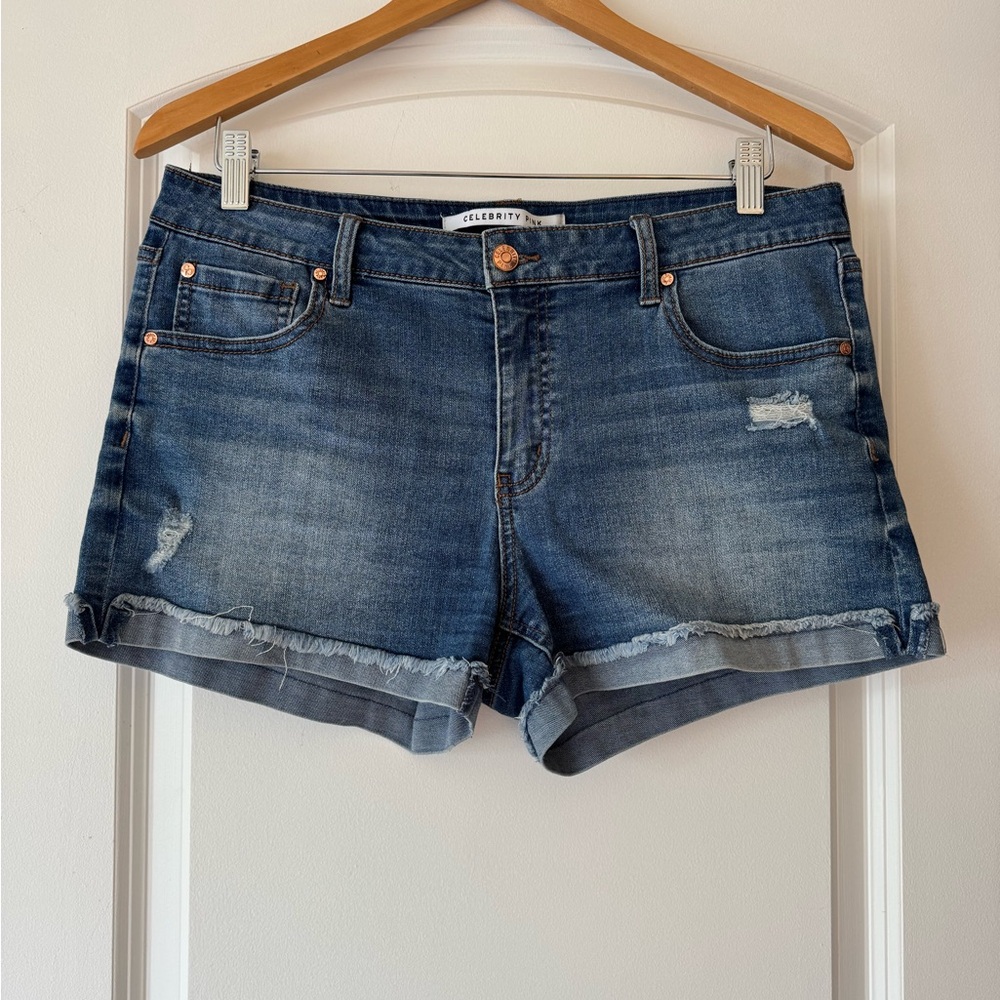 Celebrity Pink Blue Jean Shorts with Cuffed Hem